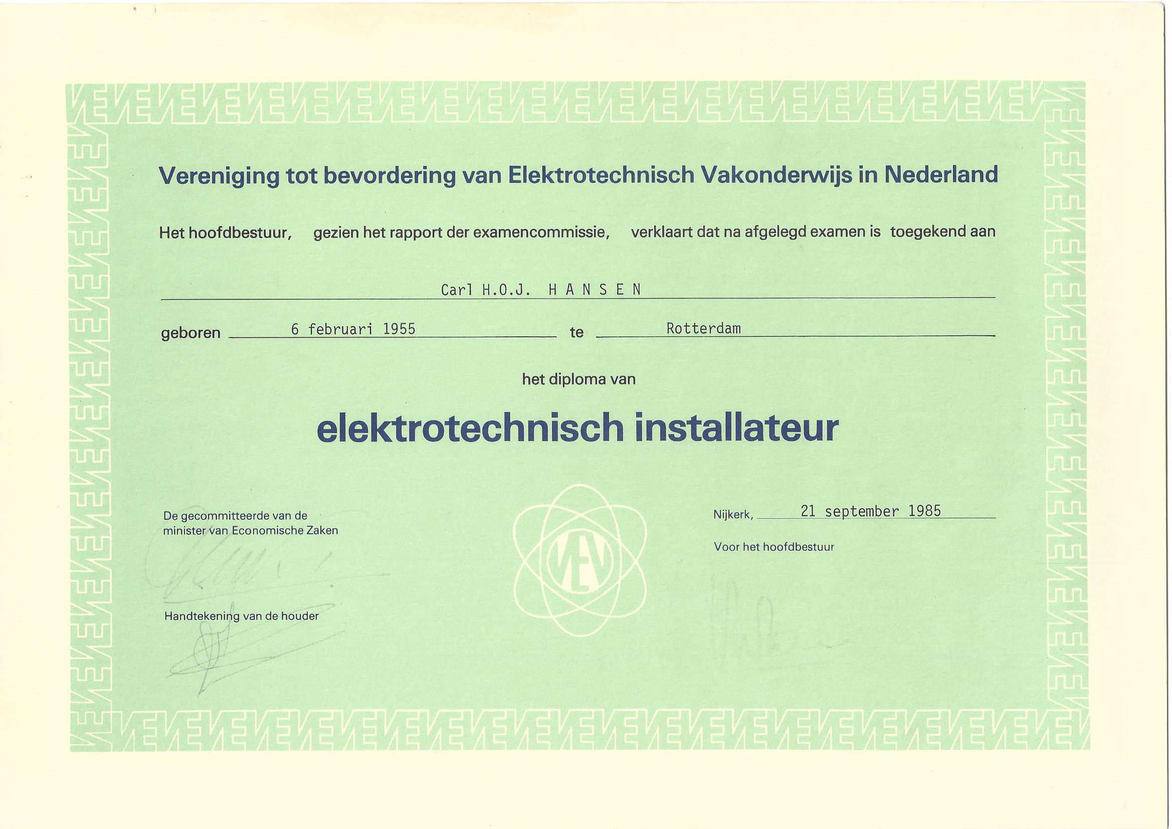 1985 - VEV - Electrotechnisch installateur