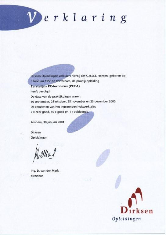 2001 - Dirksen - 1e lijns PC technicus