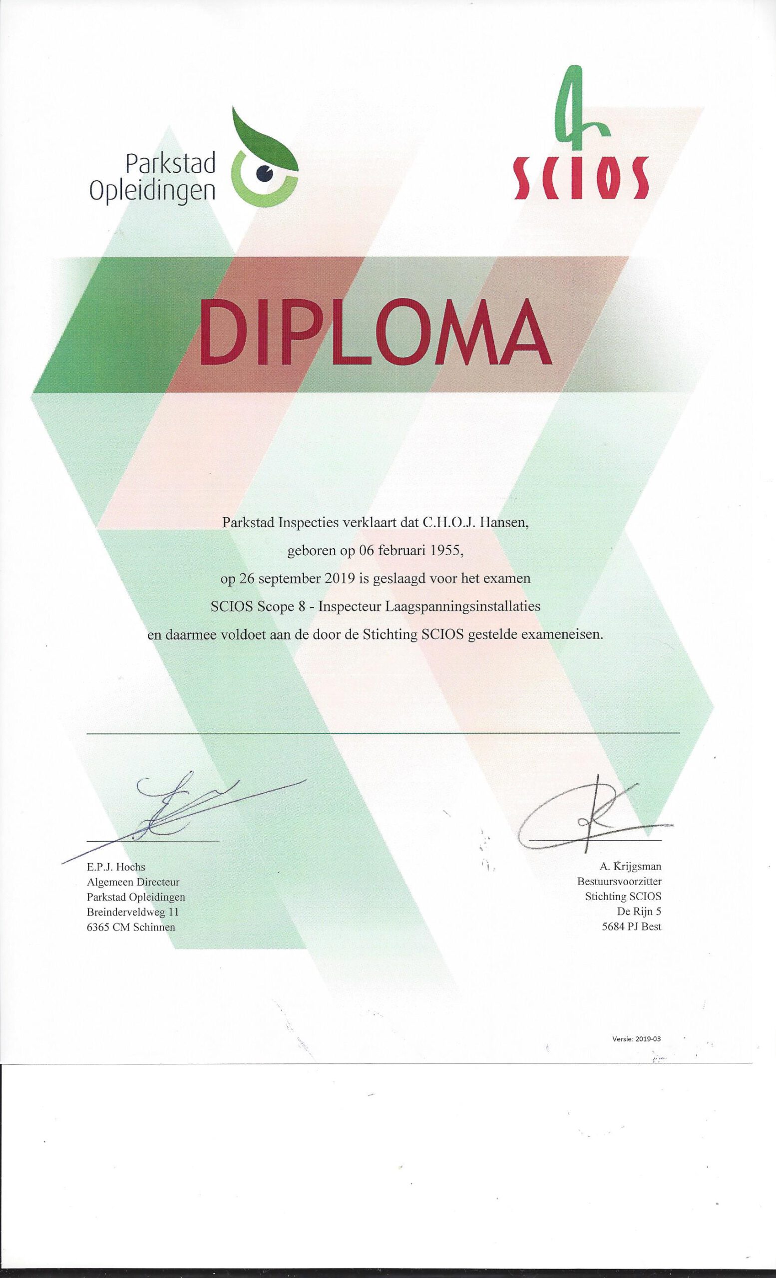 2019, Scope 8 diploma